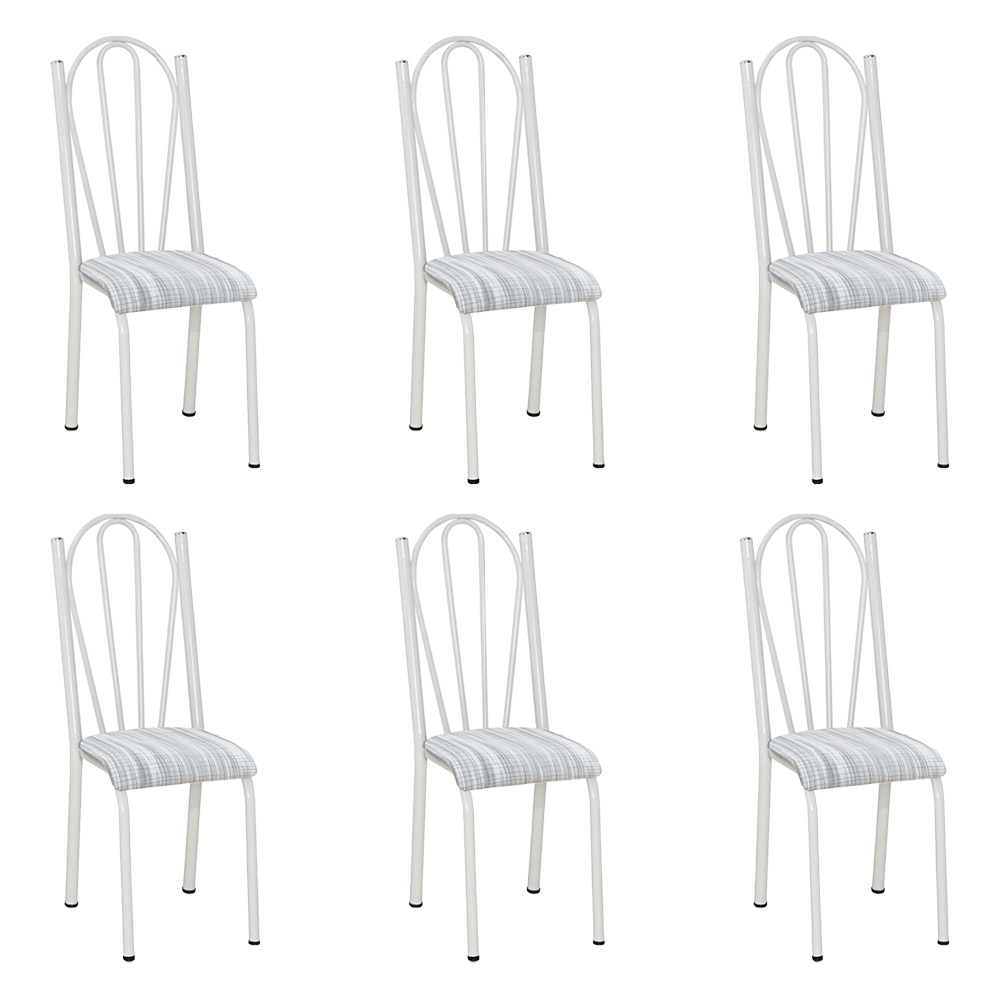 Kit 6 Cadeiras de Cozinha Alasca Estampado Linho Pés de Ferro Branco - Pallazio