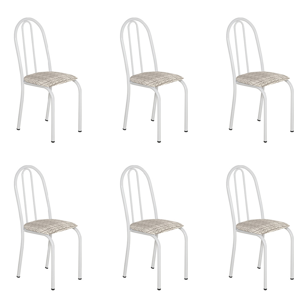 Kit 6 Cadeiras de Cozinha Califórnia Estampado Rattan Bege Pés de Ferro Branco - Pallazio