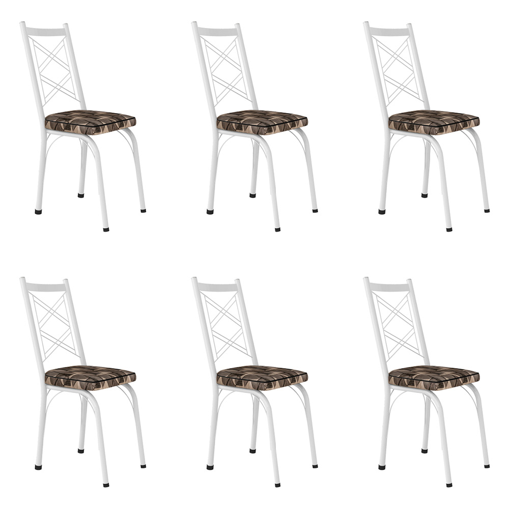 Kit 6 Cadeiras de Cozinha Delaware Estampado Mosaico Palha Pés de Ferro Branco - Pallazio