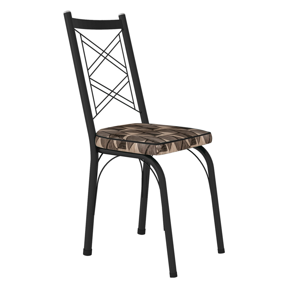 Kit 6 Cadeiras de Cozinha Delaware Estampado Mosaico Palha Pés de Ferro Preto - Pallazio