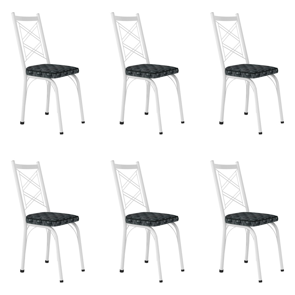 Kit 6 Cadeiras de Cozinha Delaware Estampado Mosaico Silver Pés de Ferro Branco - Pallazio