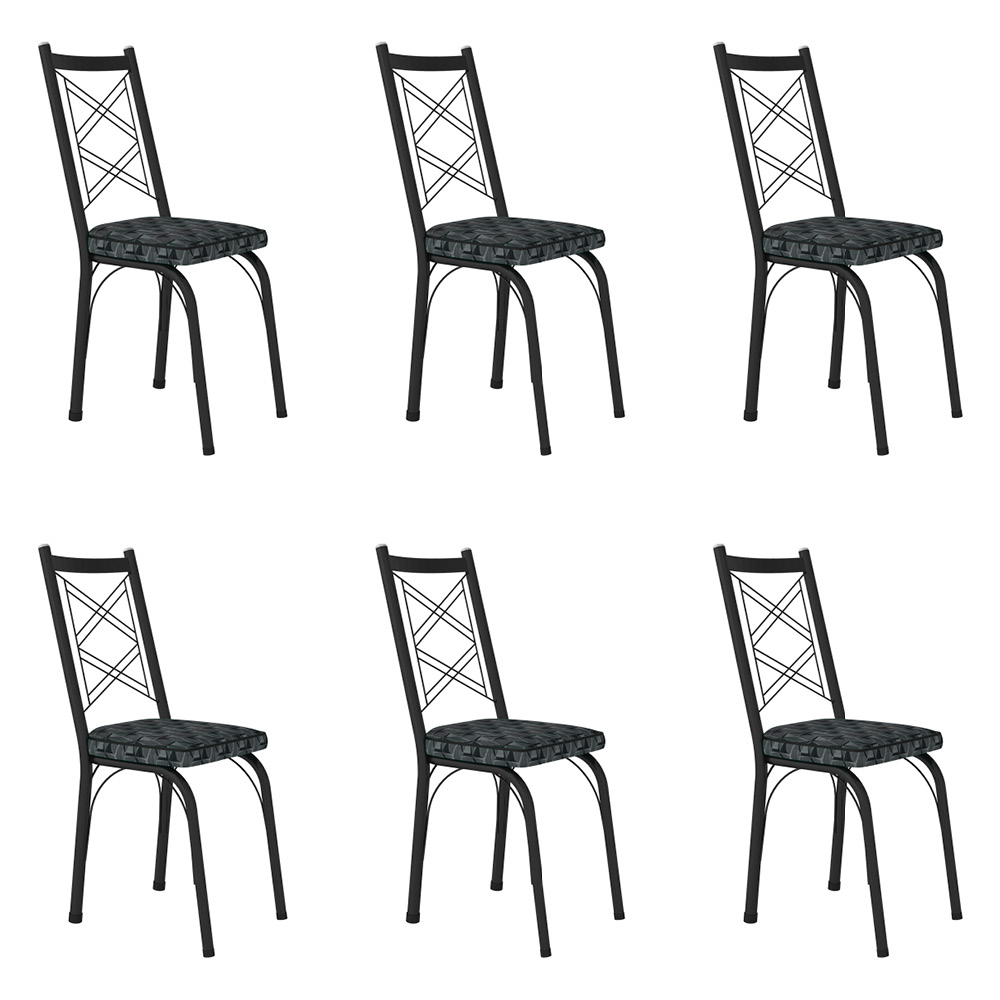 Kit 6 Cadeiras de Cozinha Delaware Estampado Mosaico Silver Pés de Ferro Preto - Pallazio