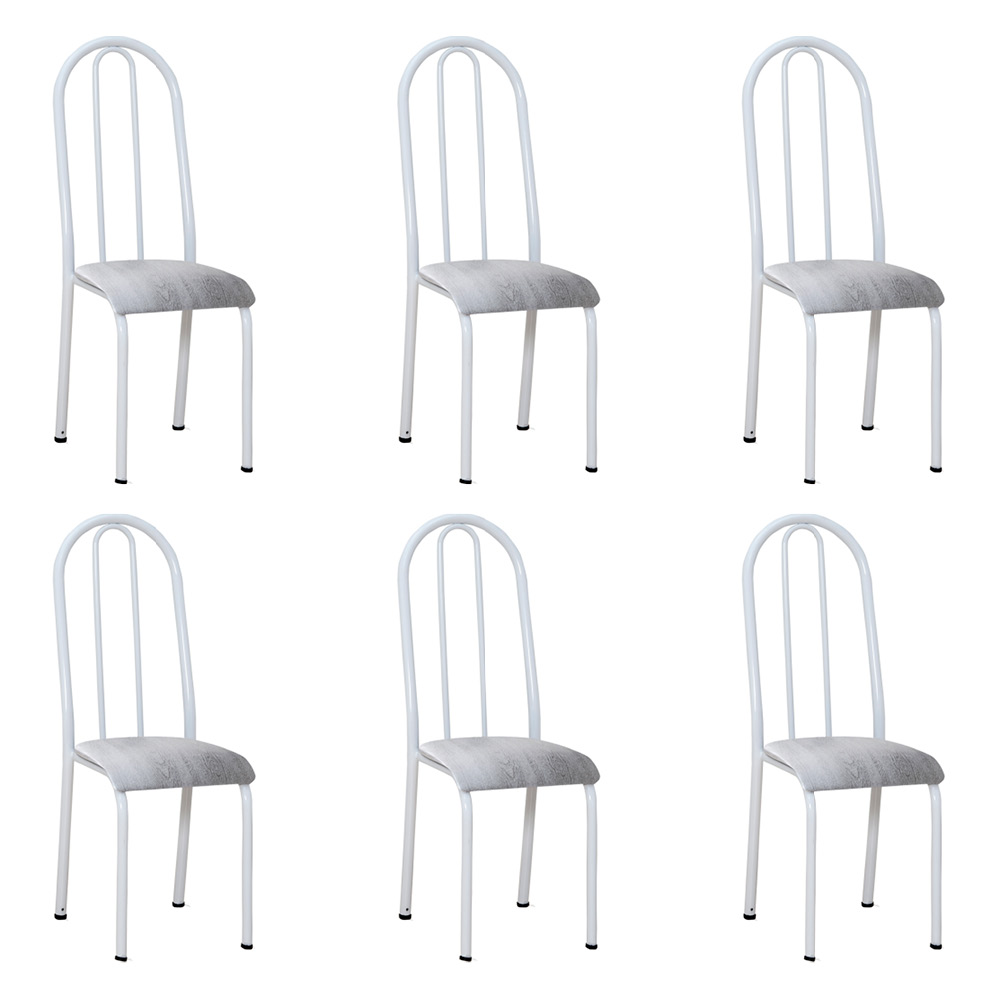 Kit 6 Cadeiras de Cozinha Flórida Estampado Prata Pés de Ferro Branco - Pallazio