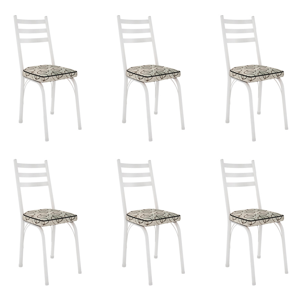 Kit 6 Cadeiras de Cozinha Luisiana Estampado Cedro Pés de Ferro Branco - Pallazio