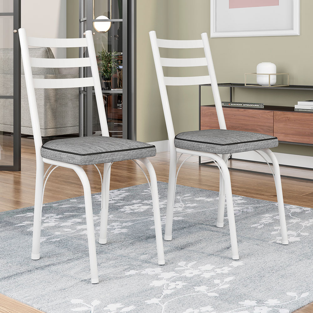 Kit 6 Cadeiras de Cozinha Luisiana Estampado Grafiato Pés de Ferro Branco - Pallazio
