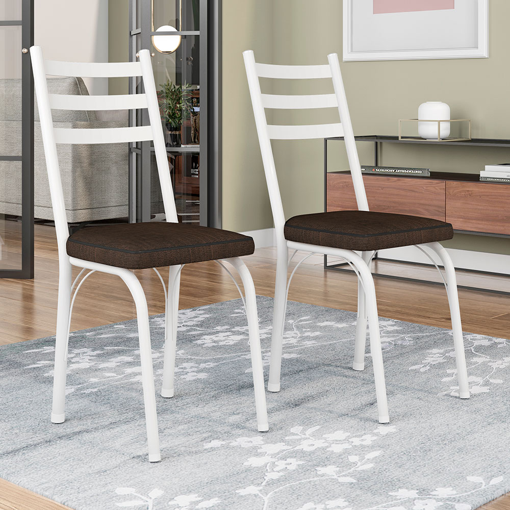 Kit 6 Cadeiras de Cozinha Luisiana Estampado Imbuia Pés de Ferro Branco - Pallazio