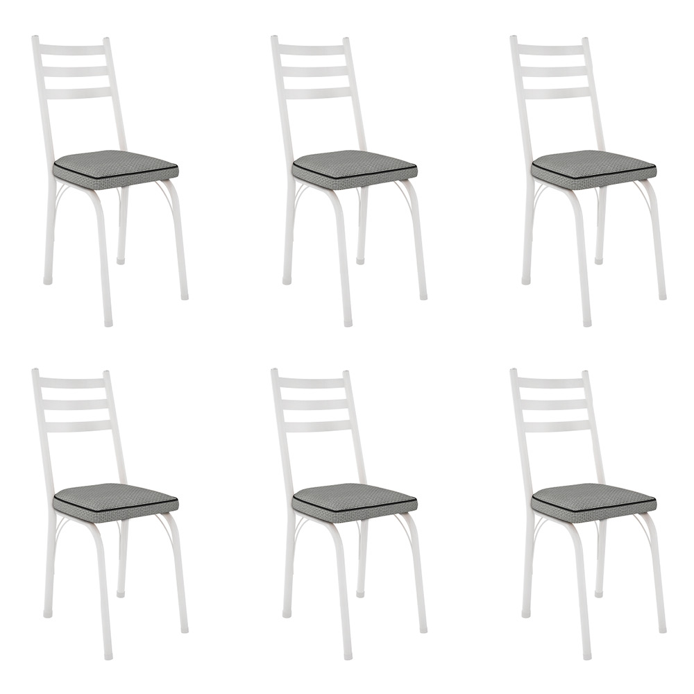 Kit 6 Cadeiras de Cozinha Luisiana Estampado Platina Pés de Ferro Branco - Pallazio