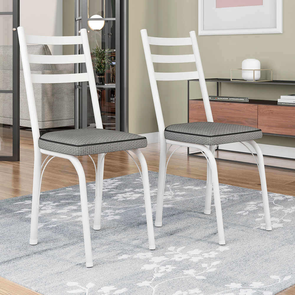 Kit 6 Cadeiras de Cozinha Luisiana Estampado Platina Pés de Ferro Branco - Pallazio