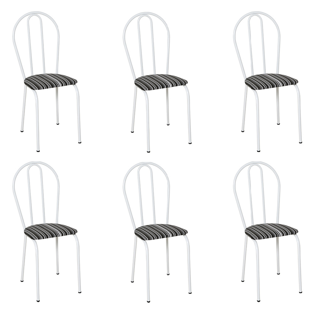 Kit 6 Cadeiras de Cozinha Texas Estampado Listrado Pés de Ferro Branco - Pallazio
