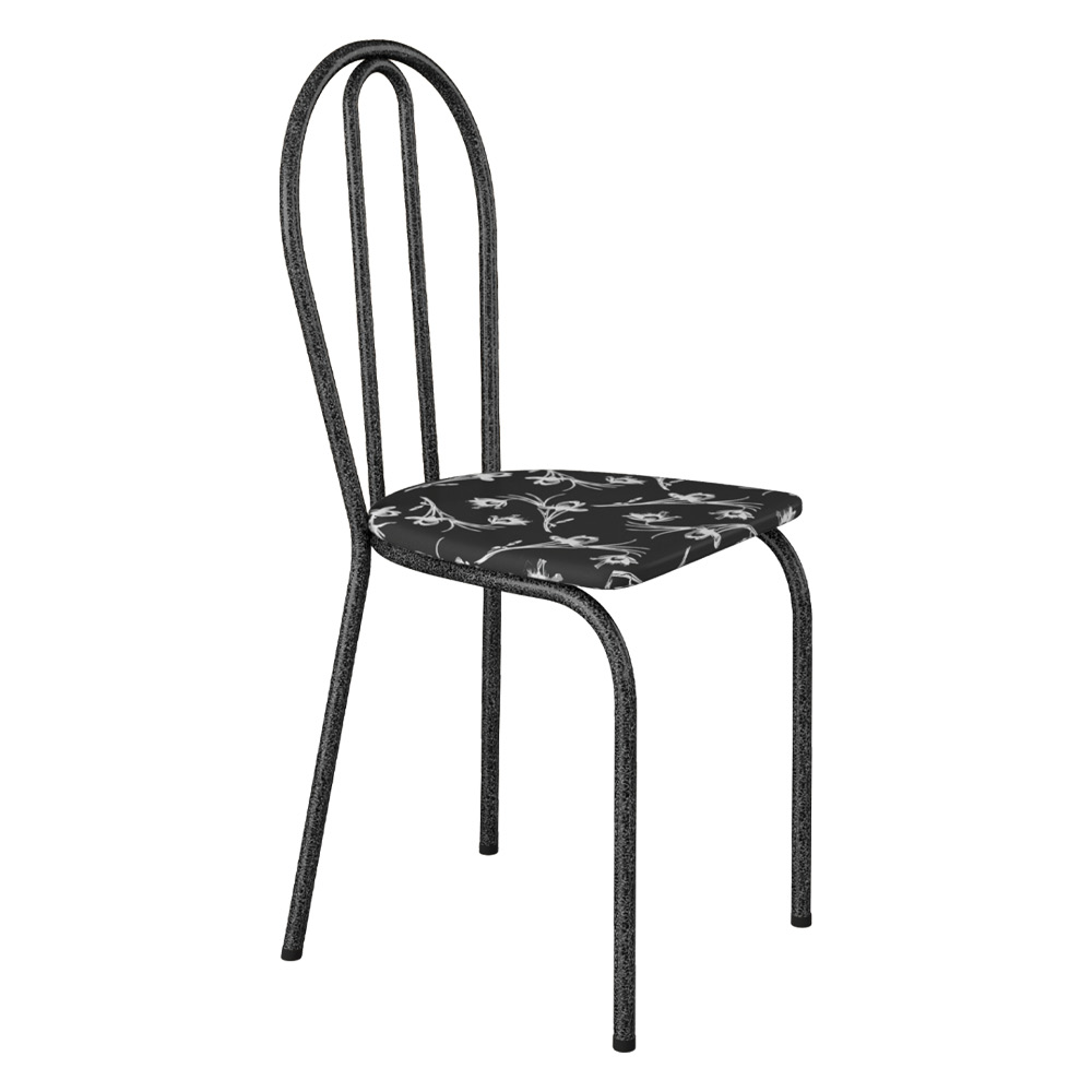 Kit 6 Cadeiras de Cozinha Texas Estampado Preto Florido Pés de Ferro Cromo Preto - Pallazio
