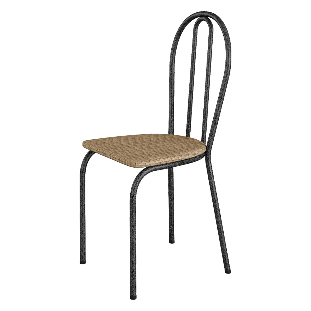 Kit 6 Cadeiras de Cozinha Texas Estampado Rattan Pés de Ferro Cromo Preto - Pallazio