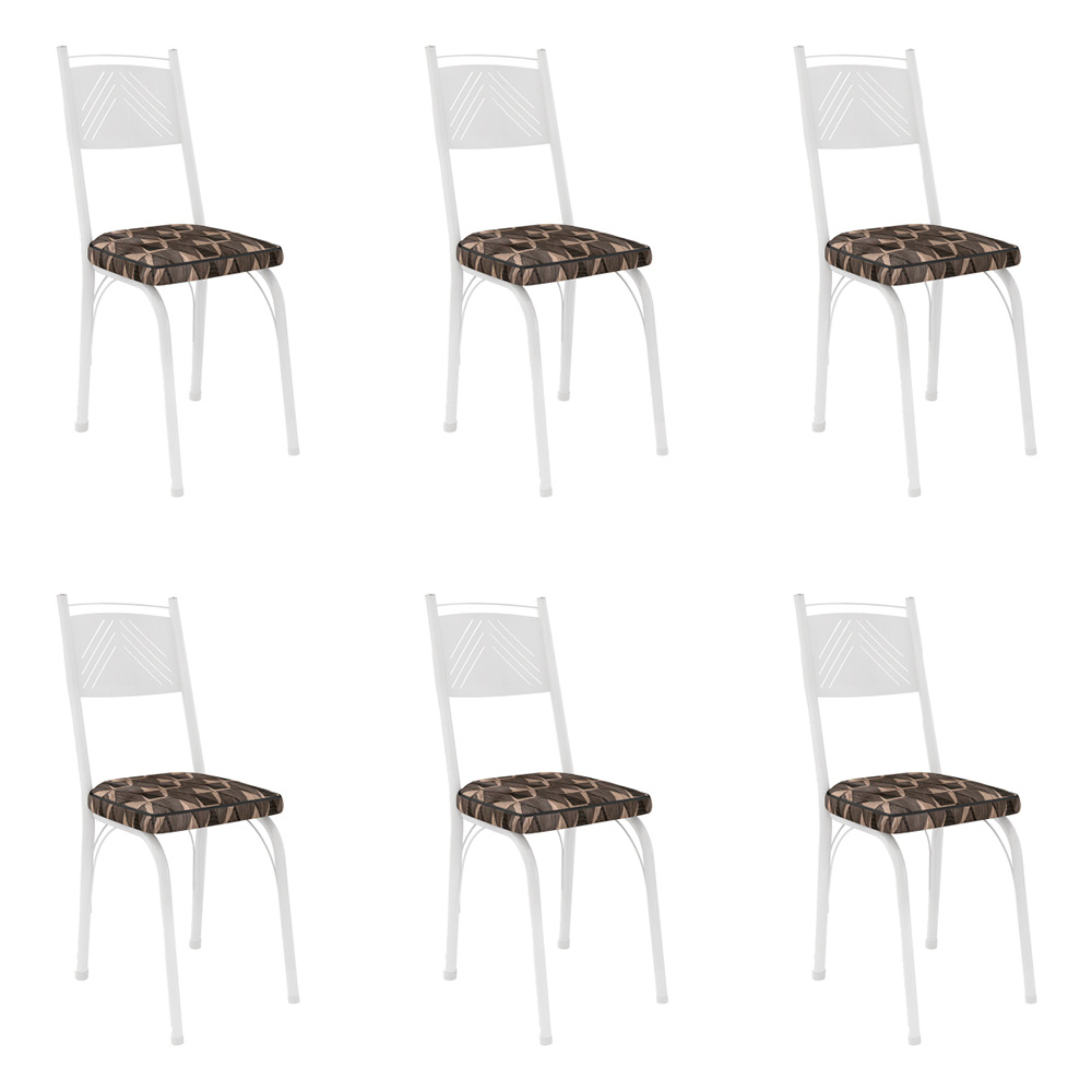 Kit 6 Cadeiras de Cozinha Virginia Estampado Mosaico Palha Pés de Ferro Branco - Pallazio