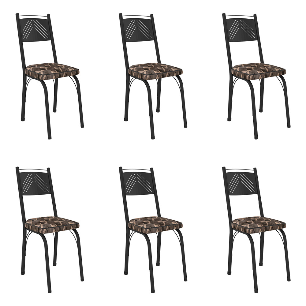 Kit 6 Cadeiras de Cozinha Virginia Estampado Mosaico Palha Pés de Ferro Preto - Pallazio
