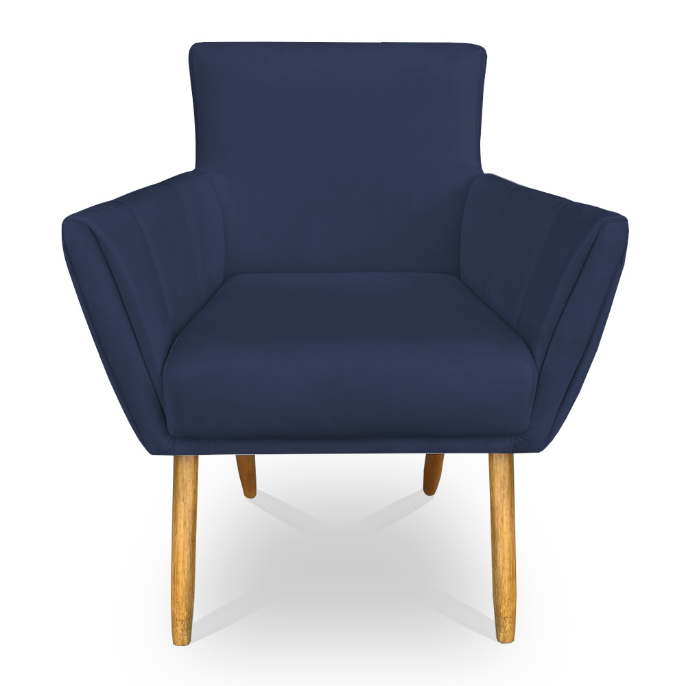 Kit 6 Poltronas Decorativa Leticia Suede Azul Marinho Pés Palito Castanho - Pallazio
