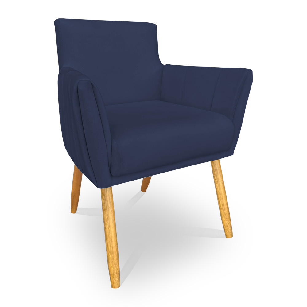 Kit 6 Poltronas Decorativa Leticia Suede Azul Marinho Pés Palito Castanho - Pallazio