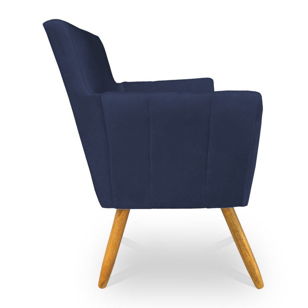 Kit 6 Poltronas Decorativa Leticia Suede Azul Marinho Pés Palito Castanho - Pallazio