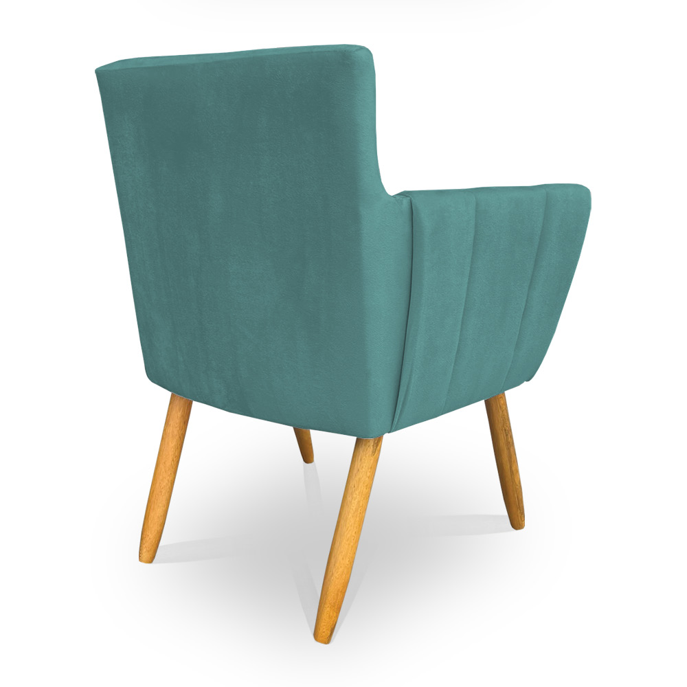 Kit 6 Poltronas Decorativa Leticia Suede Azul Turquesa Pés Palito Castanho - Pallazio