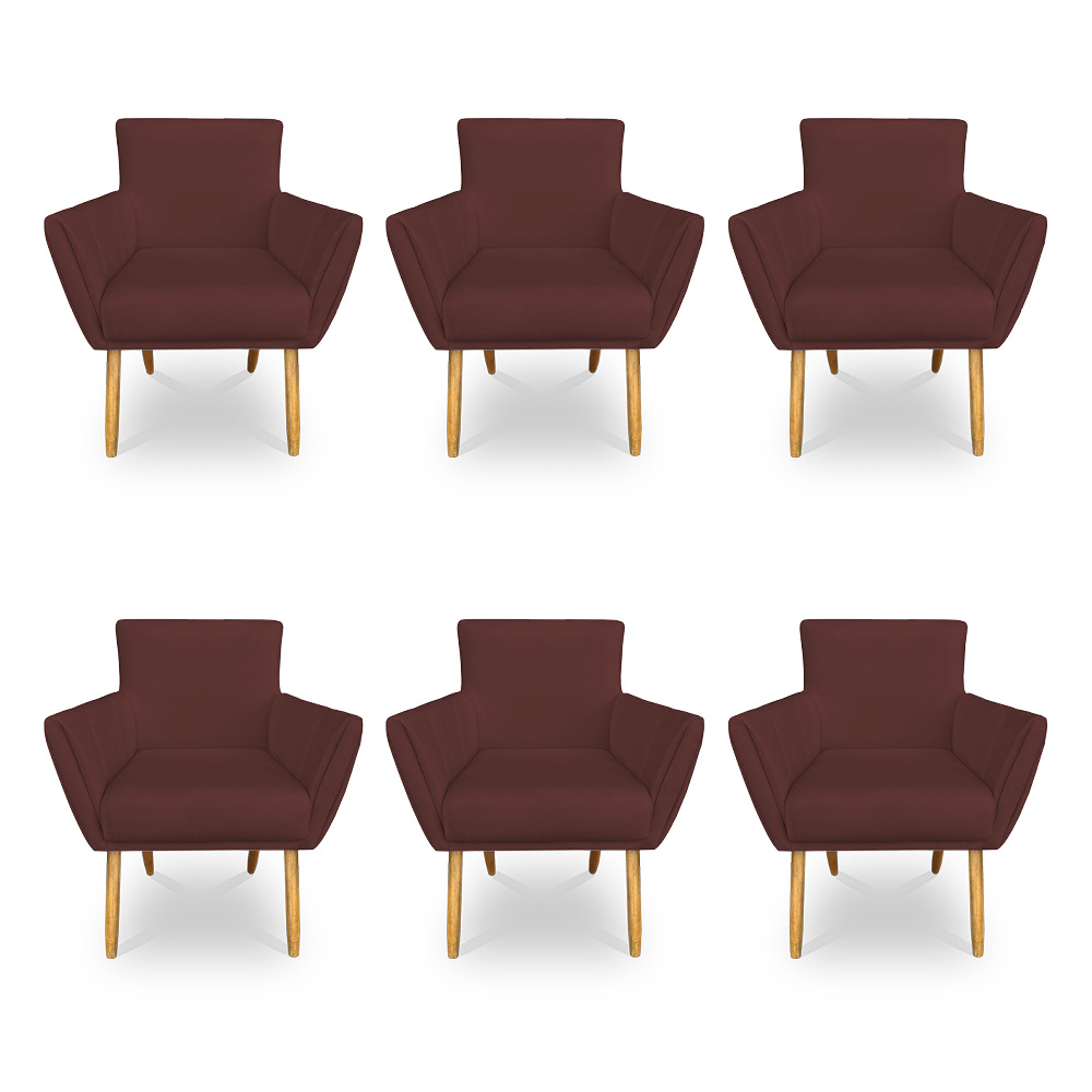 Kit 6 Poltronas Decorativa Leticia Suede Marsala Pés Palito Castanho - Pallazio