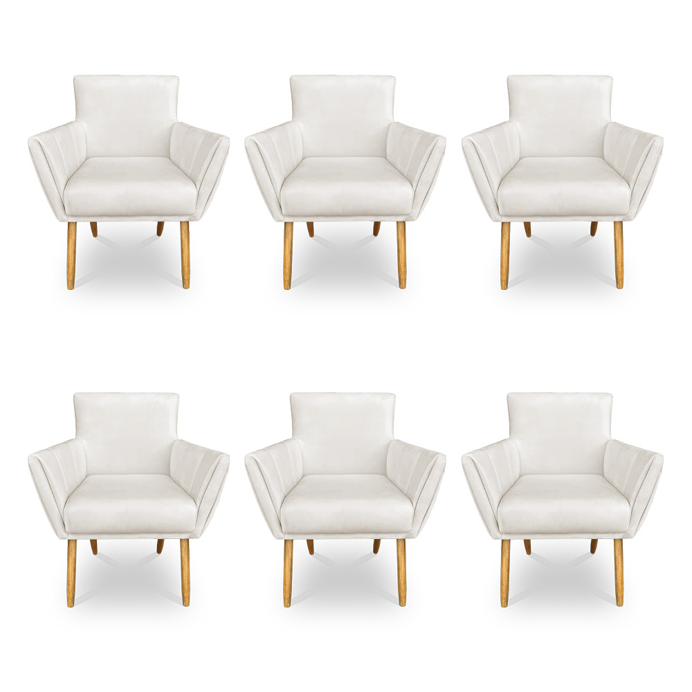 Kit 6 Poltronas Decorativa Leticia Suede Pés Palito Castanho - Pallazio