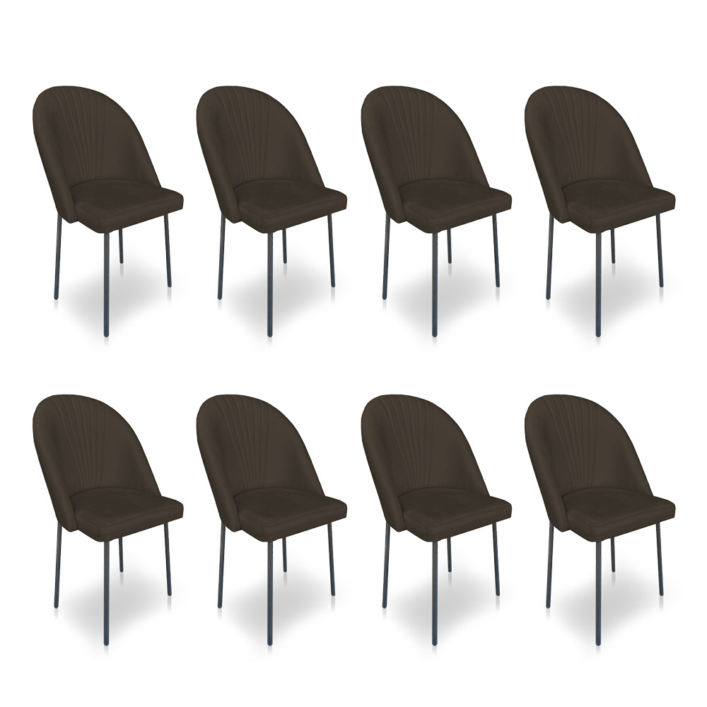 Kit 8 Cadeiras Poltrona de Jantar Ariel Suede Marrom Pés de Ferro Preto - Pallazio