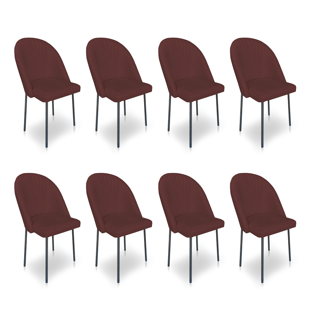 Kit 8 Cadeiras Poltrona de Jantar Ariel Suede Marsala Pés de Ferro Preto - Pallazio