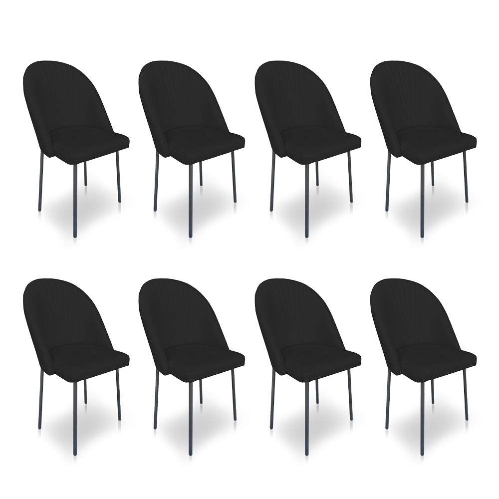 Kit 8 Cadeiras Poltrona de Jantar Ariel Suede Preto Pés de Ferro Preto - Pallazio
