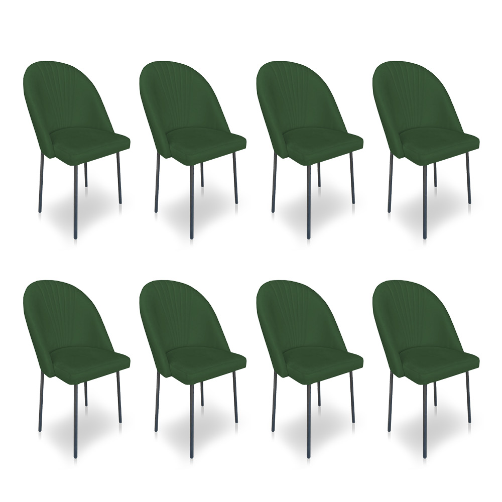 Kit 8 Cadeiras Poltrona de Jantar Ariel Suede Verde Pés de Ferro Preto - Pallazio