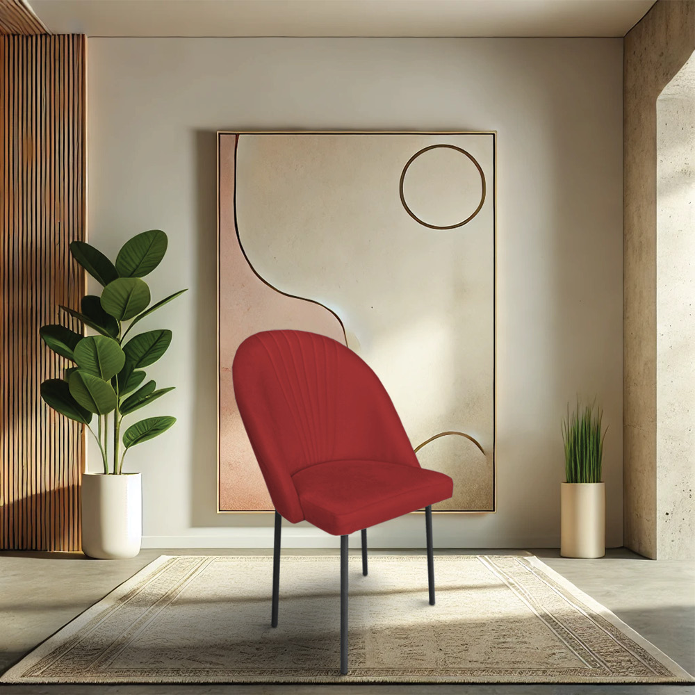 Kit 8 Cadeiras Poltrona de Jantar Ariel Suede Vermelho Pés de Ferro Preto - Pallazio