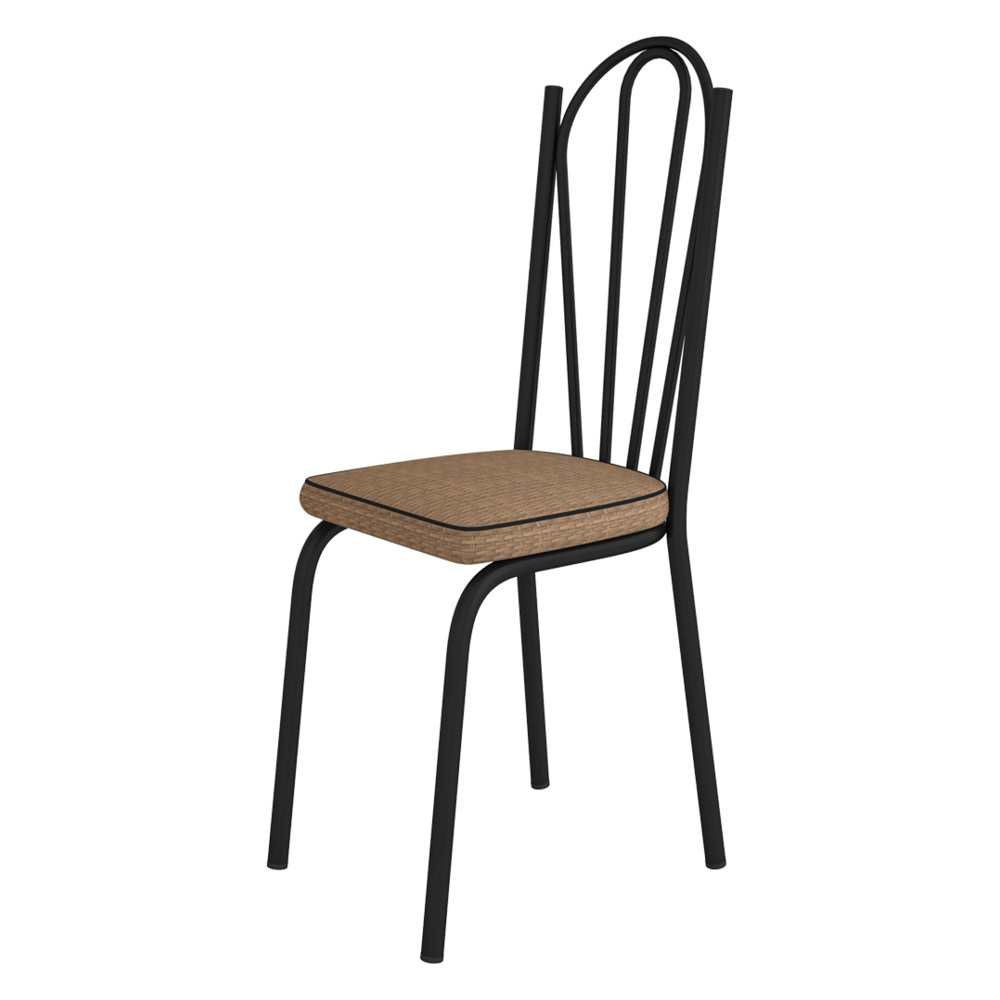 Kit 8 Cadeiras de Cozinha Alabama Estampado Rattan Bege Pés de Ferro Preto - Pallazio
