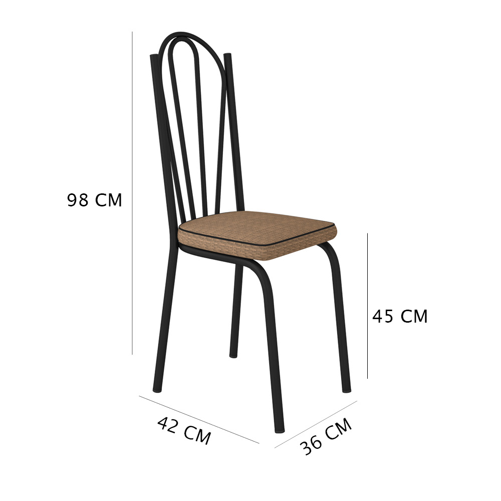 Kit 8 Cadeiras de Cozinha Alabama Estampado Rattan Bege Pés de Ferro Preto - Pallazio