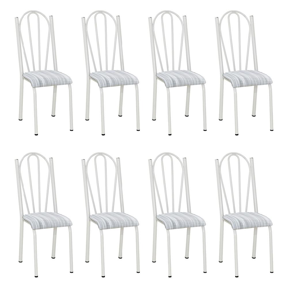 Kit 8 Cadeiras de Cozinha Alasca Estampado Linho Pés de Ferro Branco - Pallazio