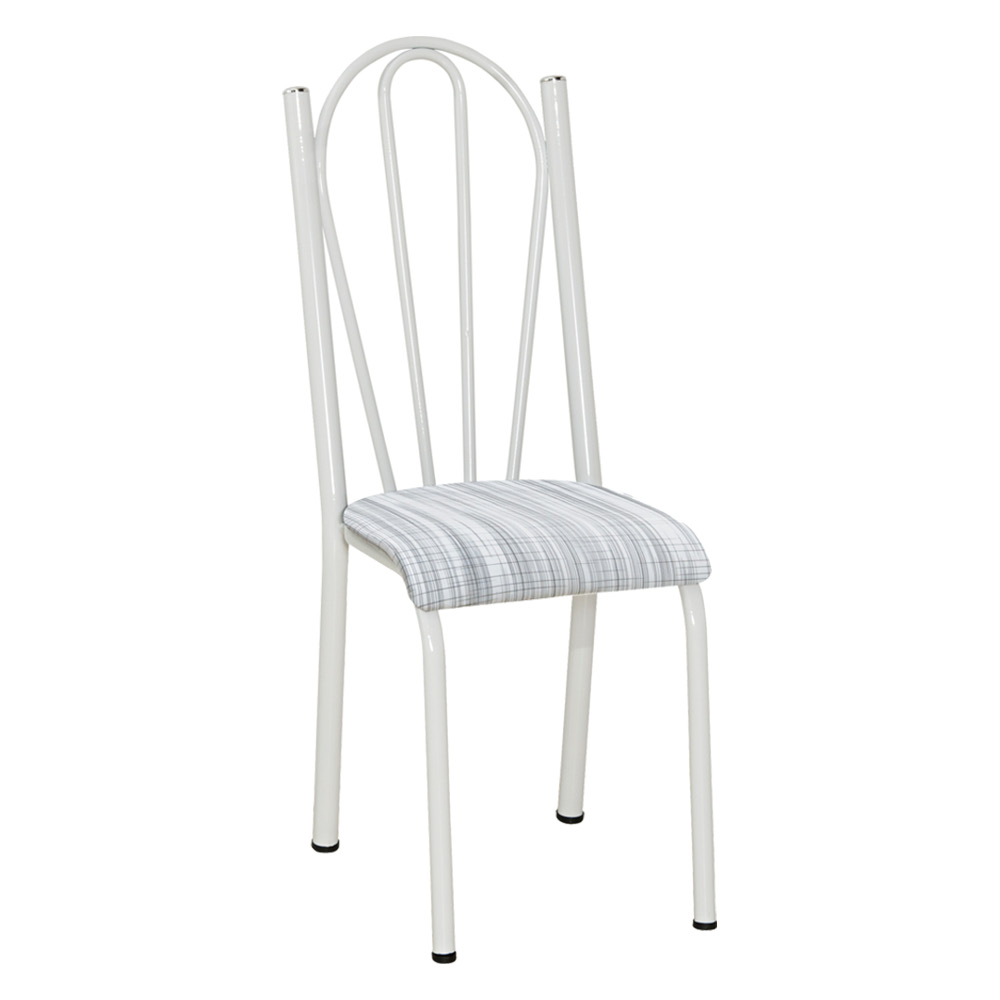 Kit 8 Cadeiras de Cozinha Alasca Estampado Linho Pés de Ferro Branco - Pallazio