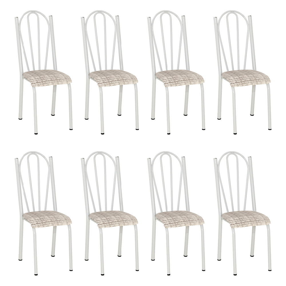 Kit 8 Cadeiras de Cozinha Alasca Estampado Rattan Pés de Ferro Branco - Pallazio