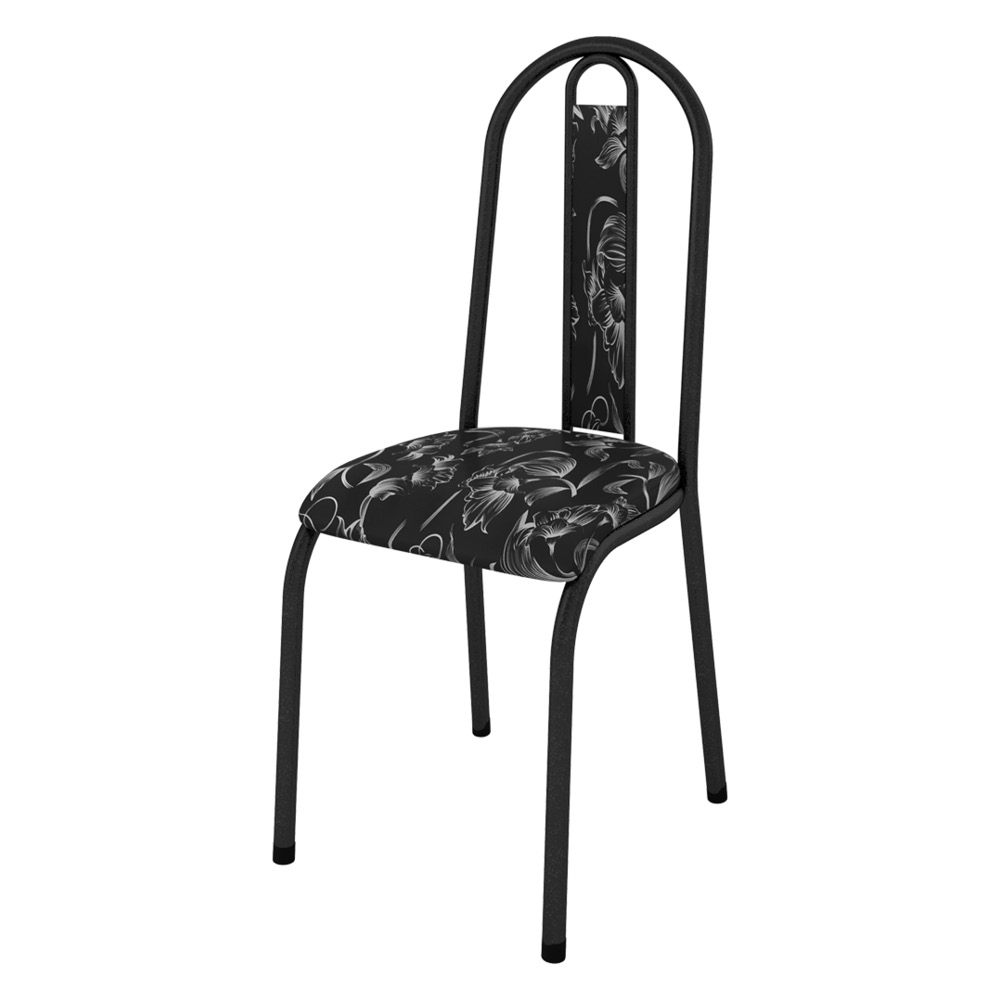 Kit 8 Cadeiras de Cozinha Arizona Estampado Preto Florido Pés de Ferro Preto - Pallazio