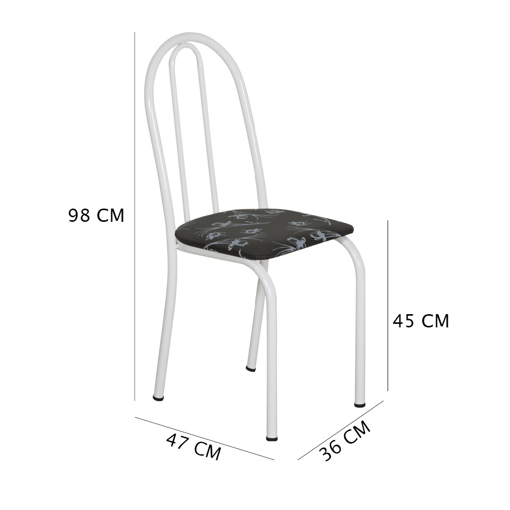 Kit 8 Cadeiras de Cozinha Califórnia Estampado Preto Florido Pés de Ferro Branco - Pallazio