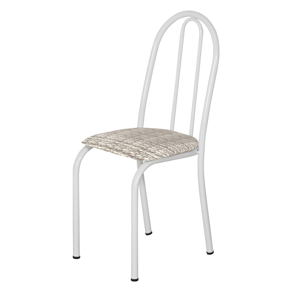Kit 8 Cadeiras de Cozinha Califórnia Estampado Rattan Bege Pés de Ferro Branco - Pallazio