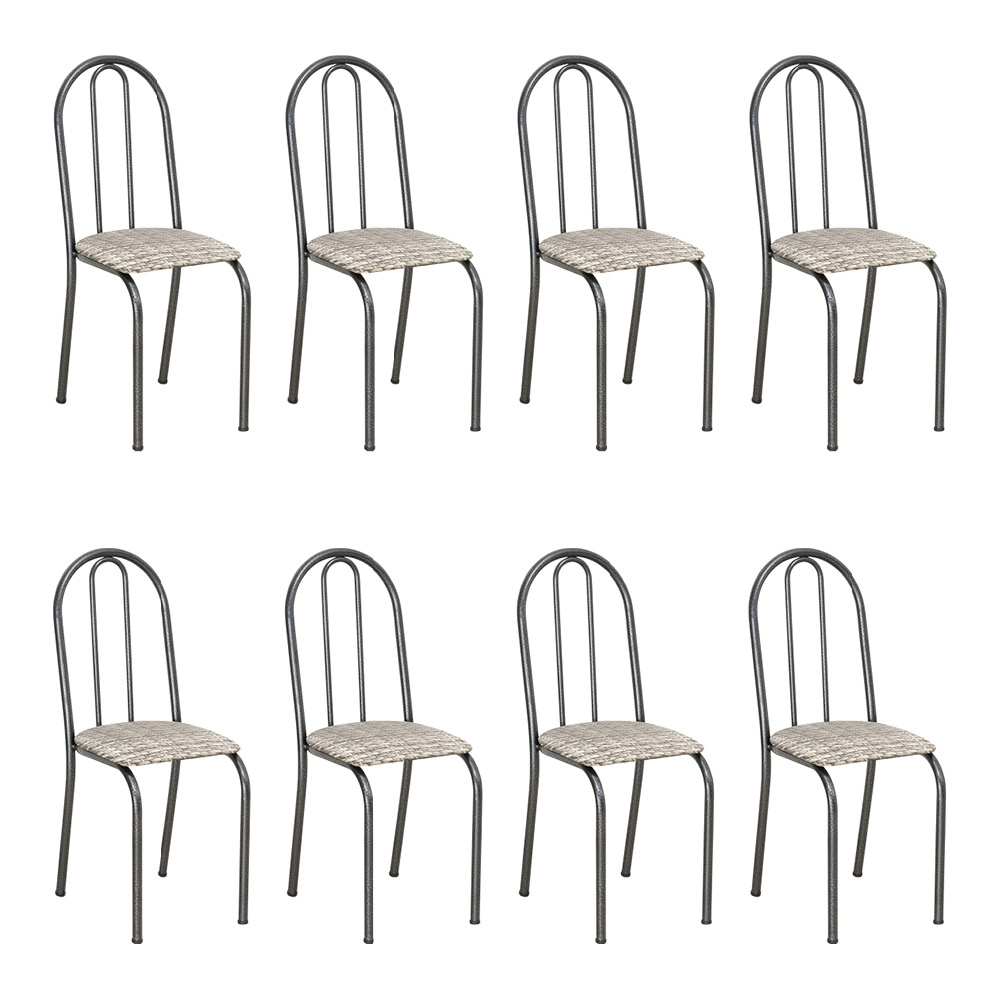 Kit 8 Cadeiras de Cozinha Califórnia Estampado Rattan Bege Pés de Ferro Preto - Pallazio