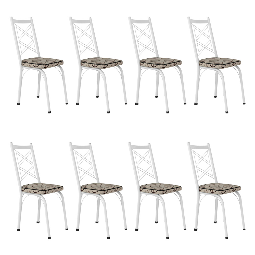 Kit 8 Cadeiras de Cozinha Delaware Estampado Cedro Pés de Ferro Branco - Pallazio