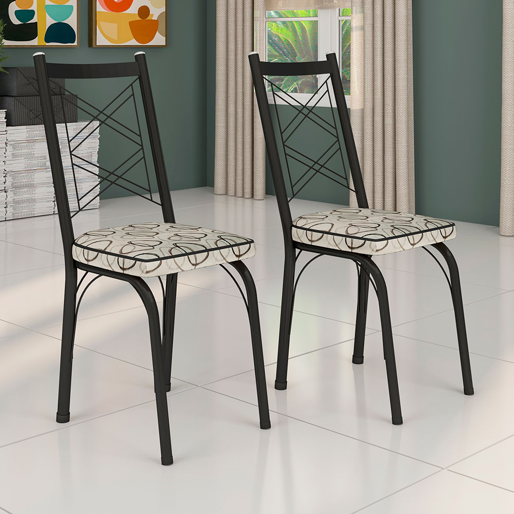 Kit 8 Cadeiras de Cozinha Delaware Estampado Cedro Pés de Ferro Preto - Pallazio