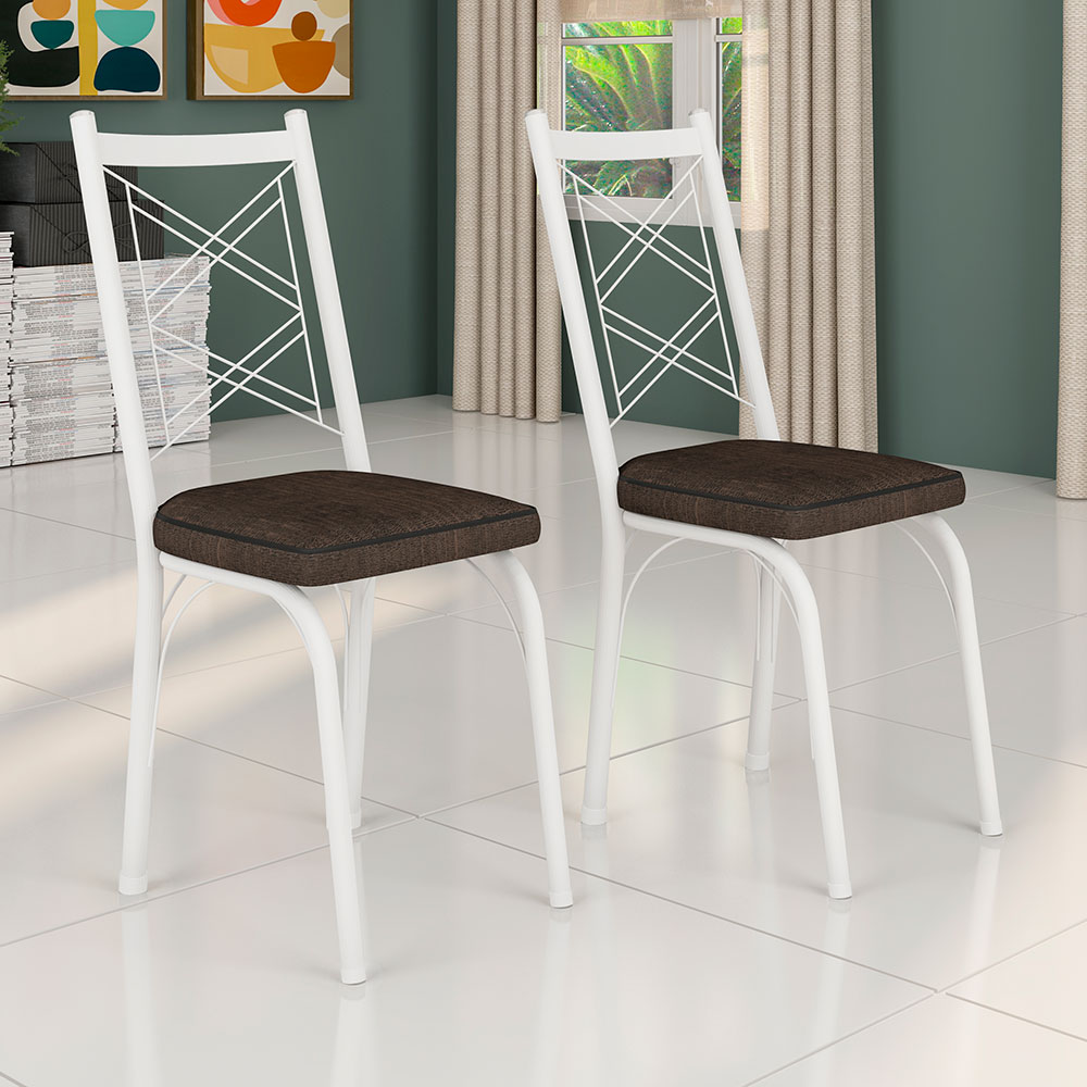 Kit 8 Cadeiras de Cozinha Delaware Estampado Imbuia Pés de Ferro Branco - Pallazio