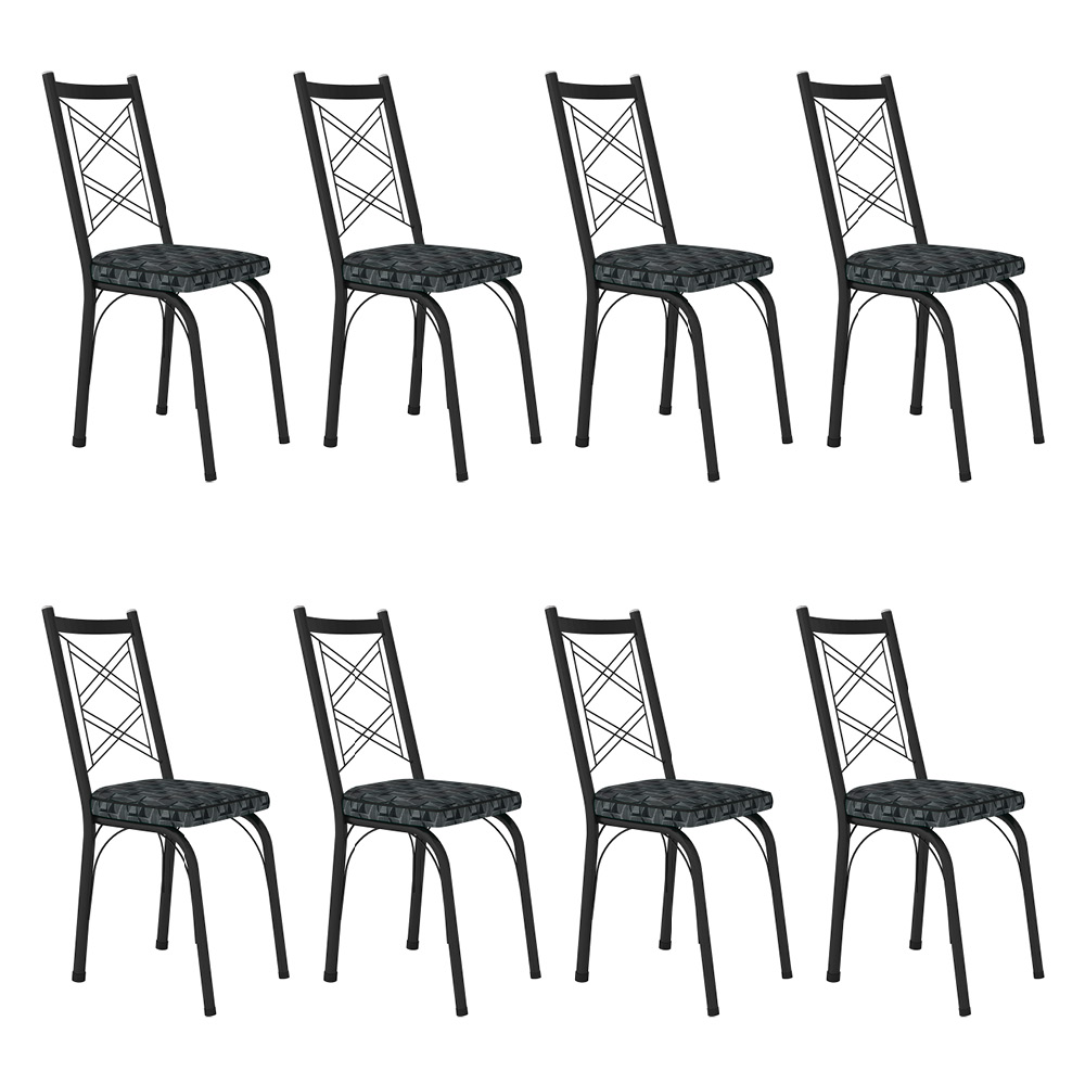 Kit 8 Cadeiras de Cozinha Delaware Estampado Mosaico Silver Pés de Ferro Preto - Pallazio
