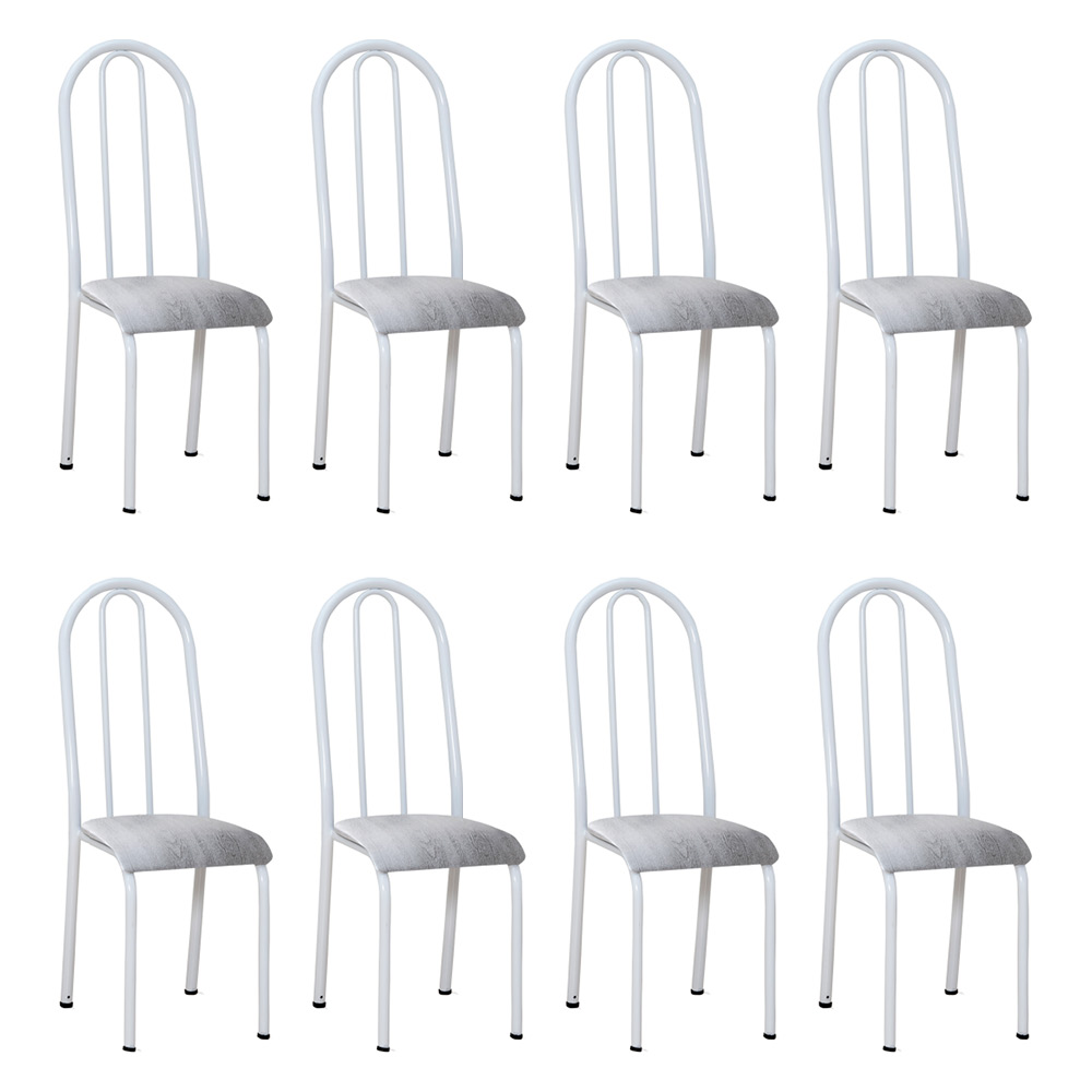 Kit 8 Cadeiras de Cozinha Flórida Estampado Prata Pés de Ferro Branco - Pallazio