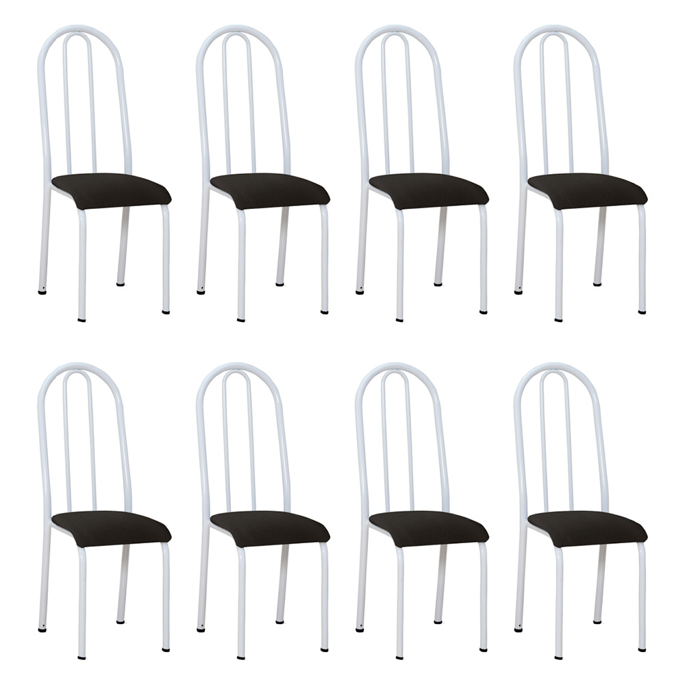 Kit 8 Cadeiras de Cozinha Flórida Estampado Preto Pés de Ferro Branco - Pallazio