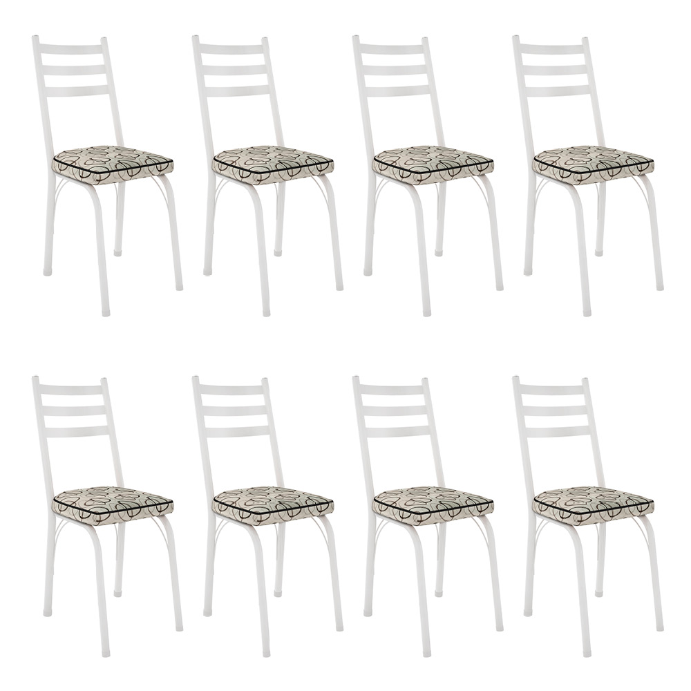Kit 8 Cadeiras de Cozinha Luisiana Estampado Cedro Pés de Ferro Branco - Pallazio