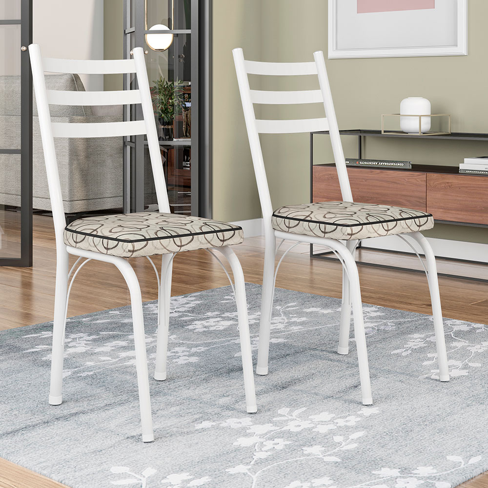 Kit 8 Cadeiras de Cozinha Luisiana Estampado Cedro Pés de Ferro Branco - Pallazio