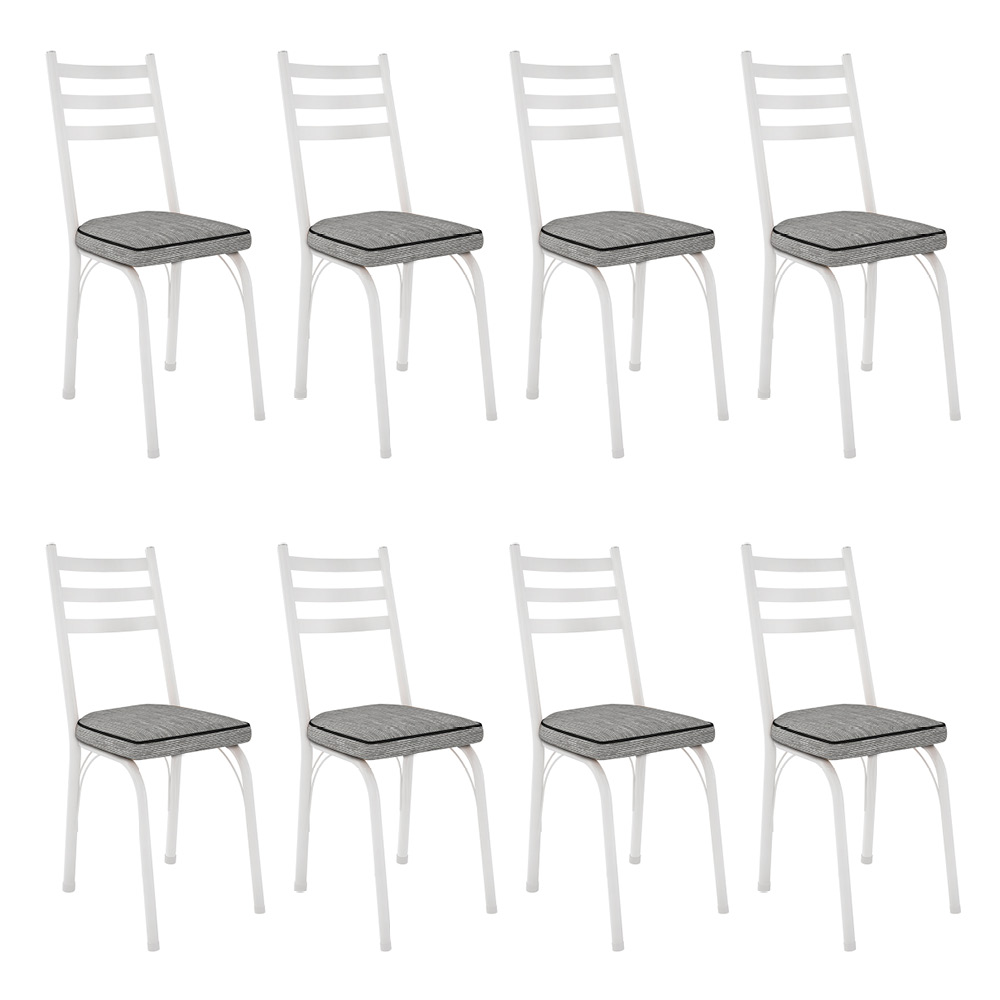 Kit 8 Cadeiras de Cozinha Luisiana Estampado Grafiato Pés de Ferro Branco - Pallazio