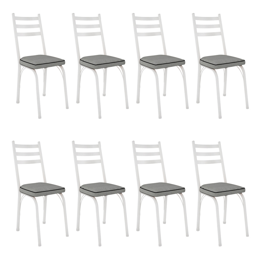 Kit 8 Cadeiras de Cozinha Luisiana Estampado Platina Pés de Ferro Branco - Pallazio