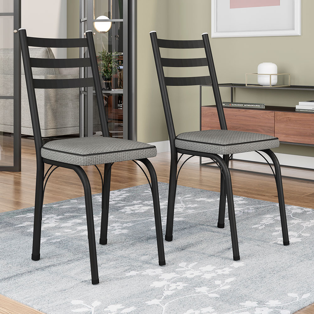 Kit 8 Cadeiras de Cozinha Luisiana Estampado Platina Pés de Ferro Preto - Pallazio