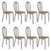 Kit 8 Cadeiras de Cozinha Texas Estampado Rattan Pés de Ferro Cromo Preto - Pallazio