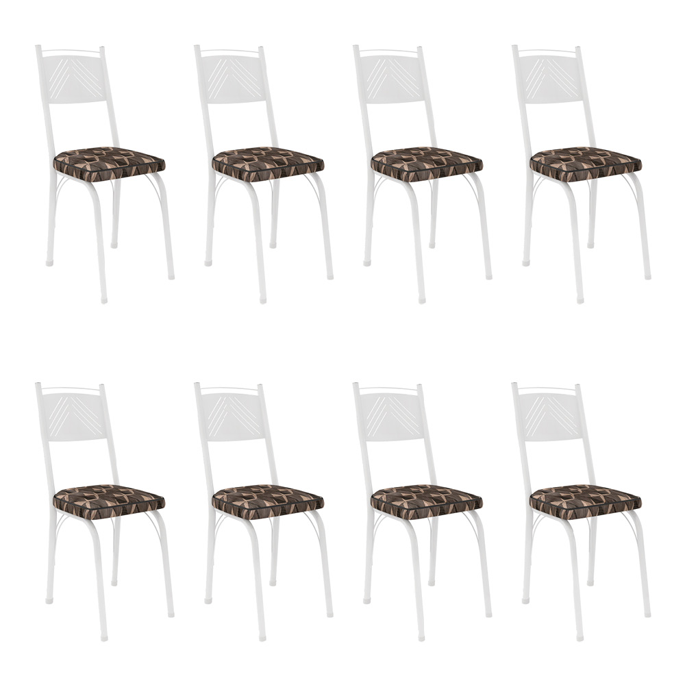 Kit 8 Cadeiras de Cozinha Virginia Estampado Mosaico Palha Pés de Ferro Branco - Pallazio